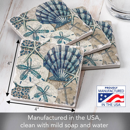 Tide Pool Shells Absorbent Tumbled Tile Coaster 4pk