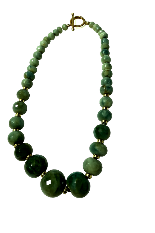 Graduated Faceted Nephrite Jade Necklace - Estate Jewelry