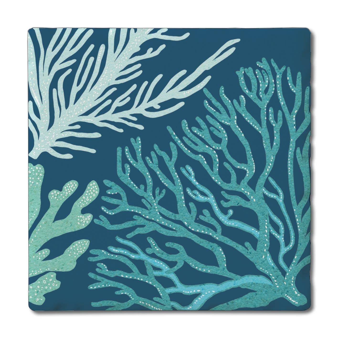 "Coral Blues" Single Absorbent Tumbled Tile Coaster