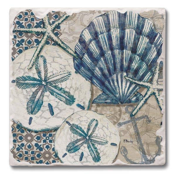 Tide Pool Shells Absorbent Tumbled Tile Coaster 4pk