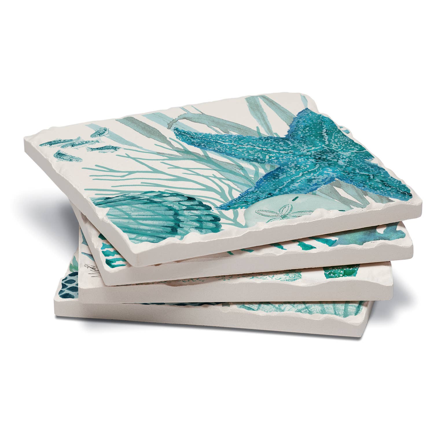 Coral Life Assorted Image Tumbled Tile Coaster 4 Pack