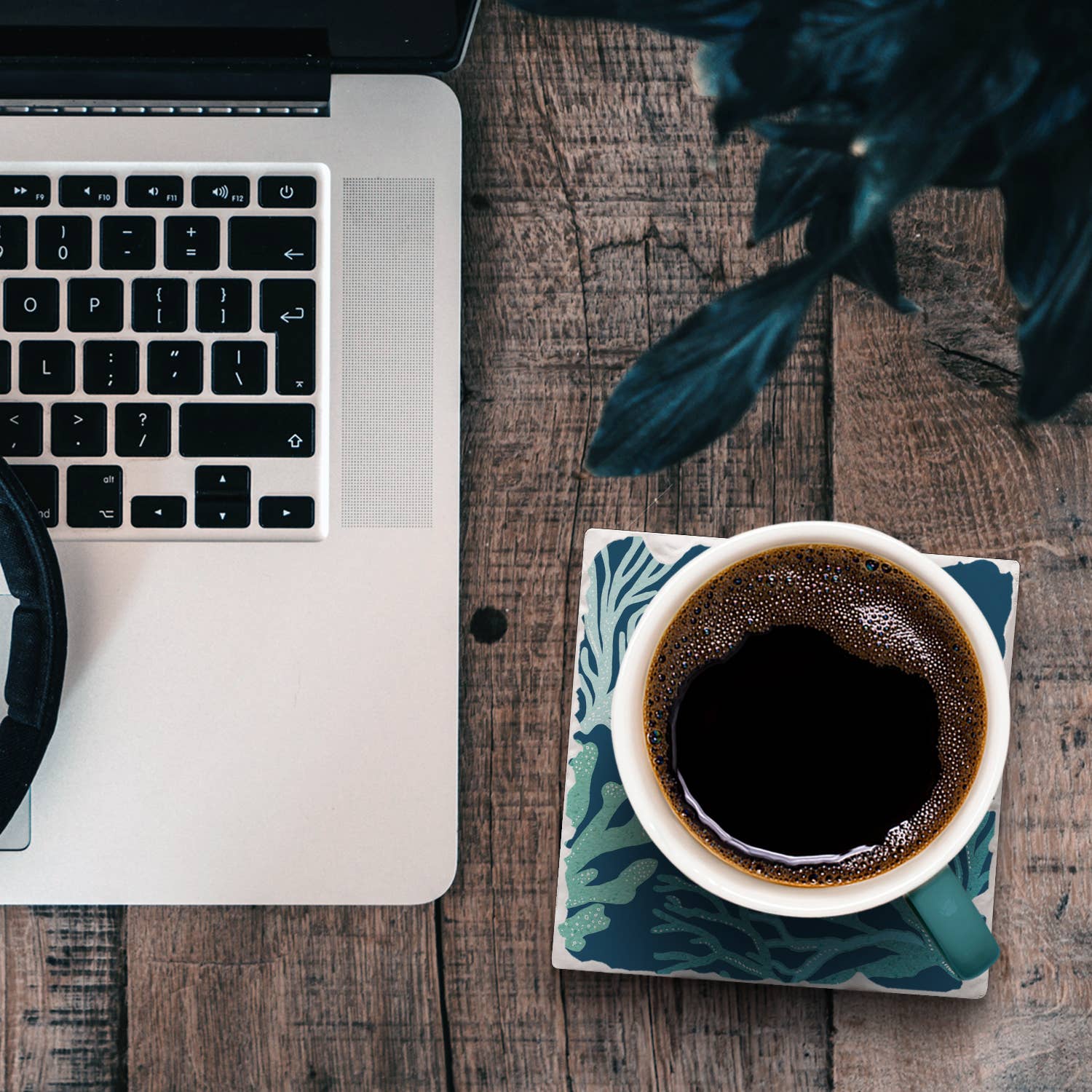 "Coral Blues" Single Absorbent Tumbled Tile Coaster