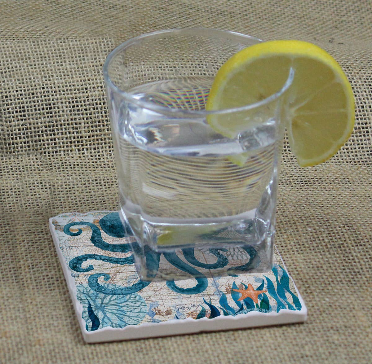 Nautical Octopus Single Absorbent Stone Tumbled Tile Coaster