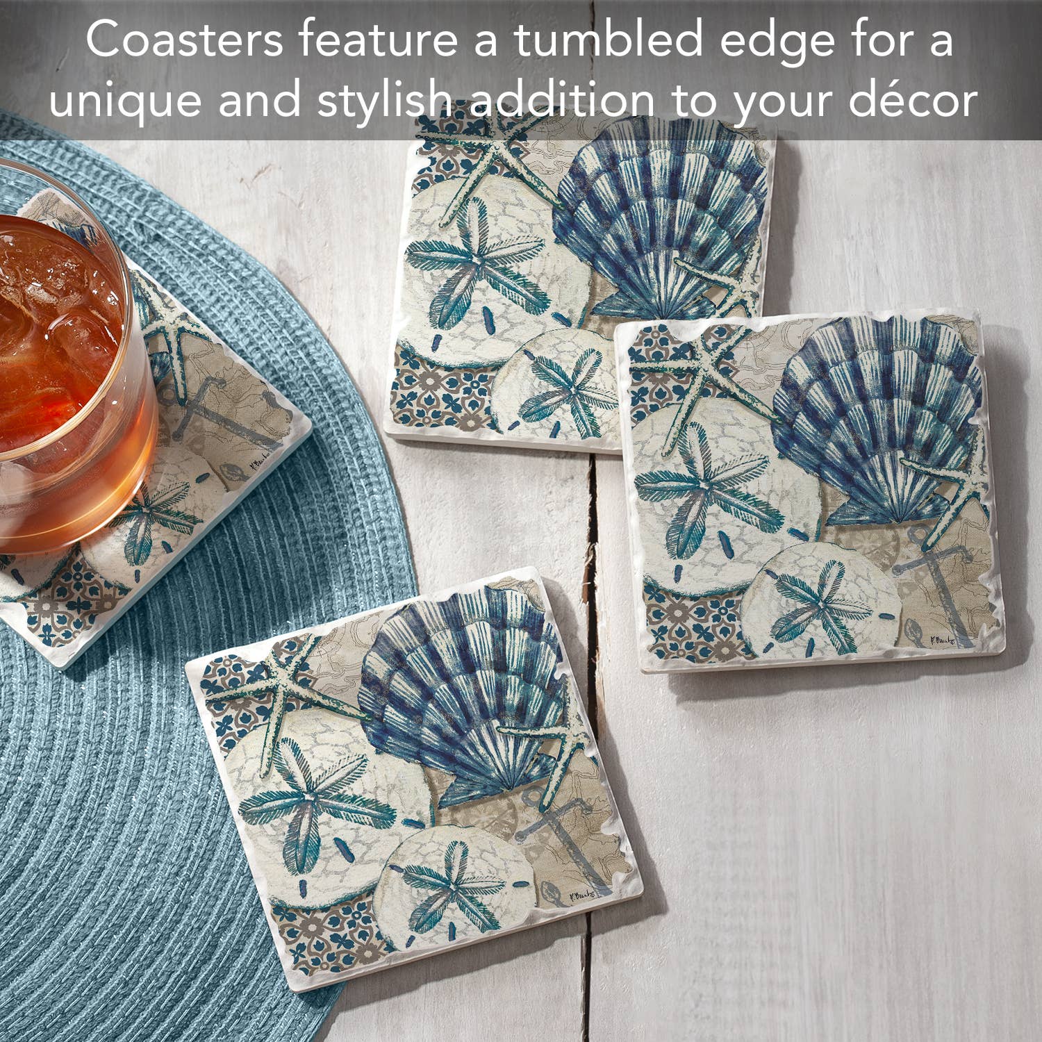 Tide Pool Shells Absorbent Tumbled Tile Coaster 4pk