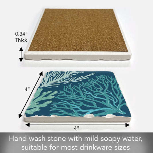 "Coral Blues" Single Absorbent Tumbled Tile Coaster