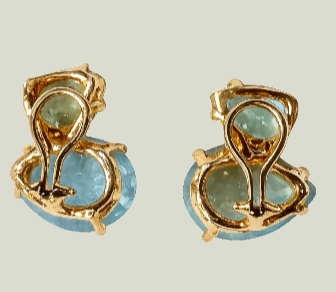 Natural Aquamarine & Green Beryl Drop Earrings - Estate Jewels
