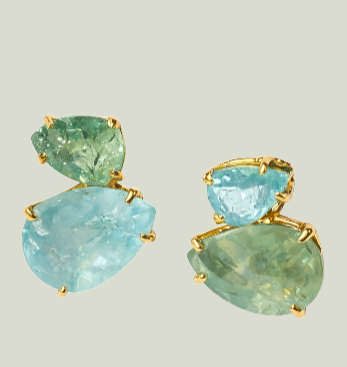 Natural Aquamarine & Green Beryl Drop Earrings - Estate Jewels
