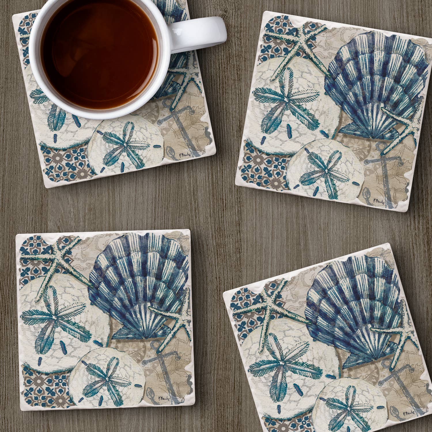 Tide Pool Shells Absorbent Tumbled Tile Coaster 4pk