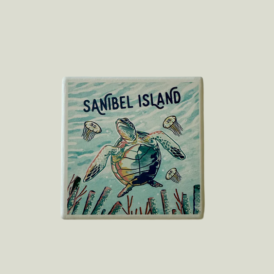Graphic Pastel Sea Turtle Coaster
