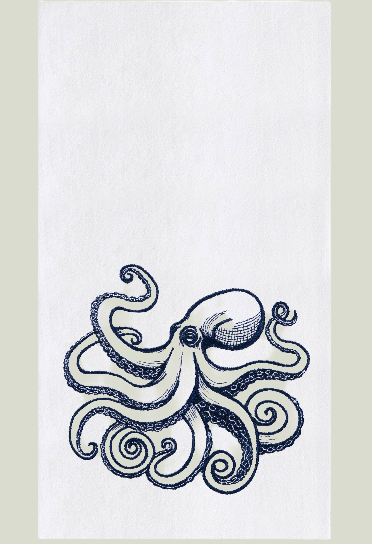 Coastal Vintage Blue Octopus Kitchen Towel