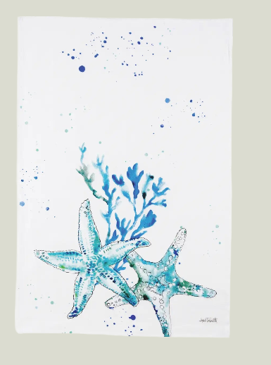 Coastal Starfish Watercolor Kitchen Towel